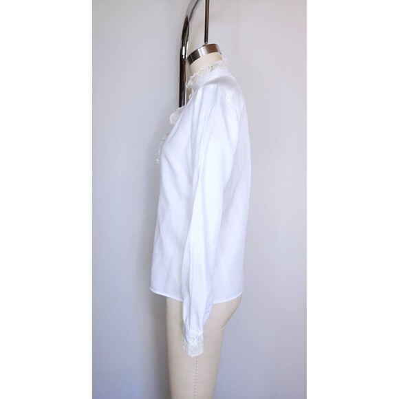 1970s LANZ Lace Blouse Ruffled Button Down Shirt Blouse KOREAN Collar size XS - Picture 7 of 10
